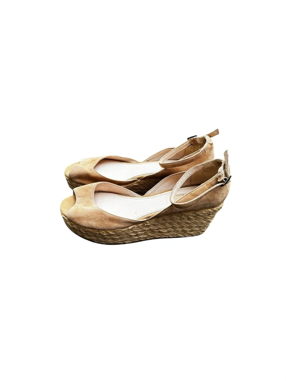 MIA Tan Suede Espadrille Wedge Peep-Toe Sandals with Ankle Strap